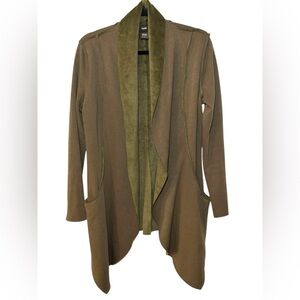 RAIN Olive Green Open‎ Front Fleece Lined Waterfall Cardigan | Sz M | EUC